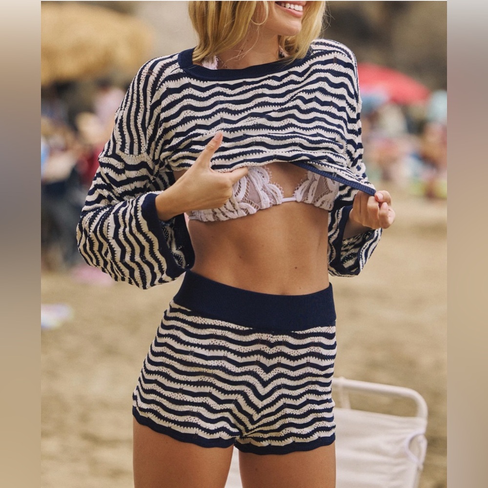 PQ Swim Navy and White Wave Pattern Coverup - On the website now at full price
